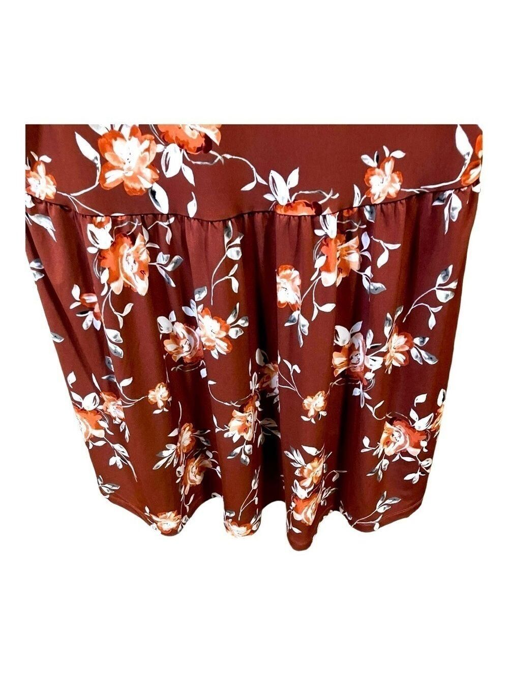 Torrid Short Sleeve Smocked Floral Tunic Brown Cream Roses Large - Picture 4 of 9